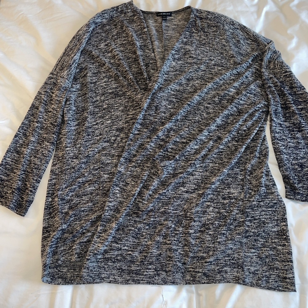 Lane Bryant Women Plus 22/24 Black White Space Dye Surplice Wrap Top Knit V-Neck